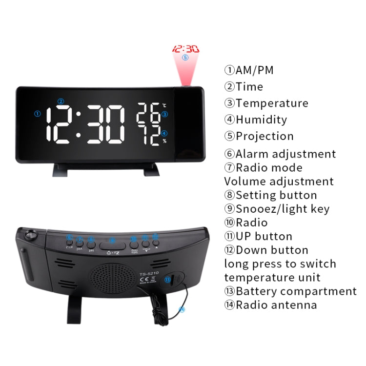 Three-color Projection Radio Alarm Clock USB Digital Alarm Clock Thermometer & Hygrometer - HoMEdemic™ 