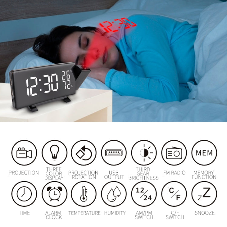 Three-color Projection Radio Alarm Clock USB Digital Alarm Clock Thermometer & Hygrometer - HoMEdemic™ 