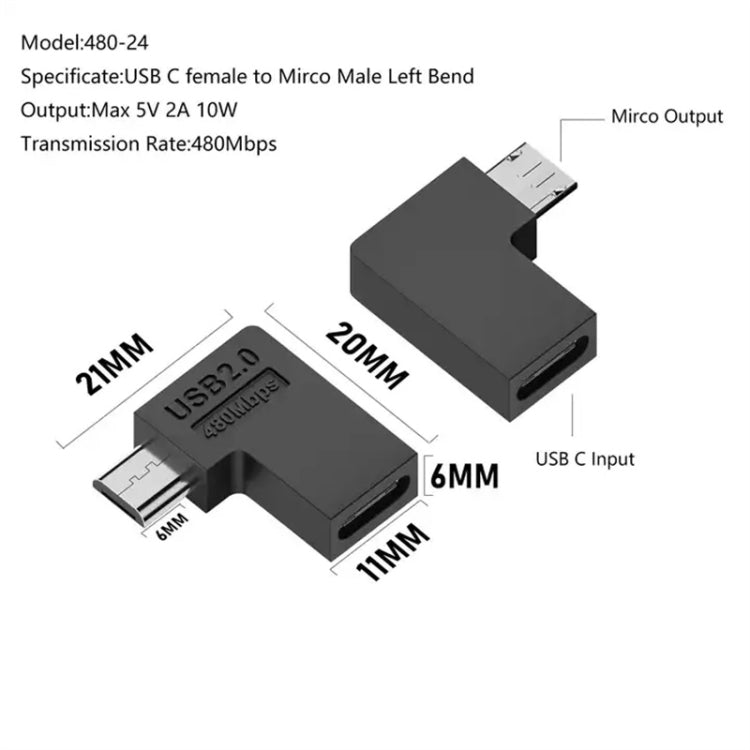 Type-C Female to Micro USB Male Adapter Data Charging Transmission, Specification:Type-C Female to Micro Male Left Bend - HoMEdemic™ 
