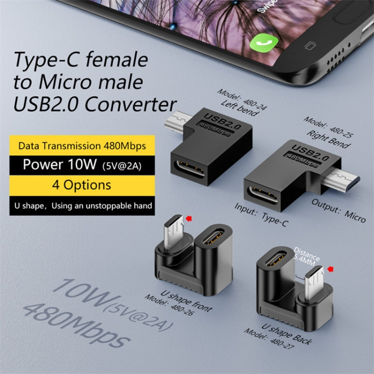 Type-C Female to Micro USB Male Adapter Data Charging Transmission, Specification:Type-C Female to Micro Male Left Bend - HoMEdemic™ 