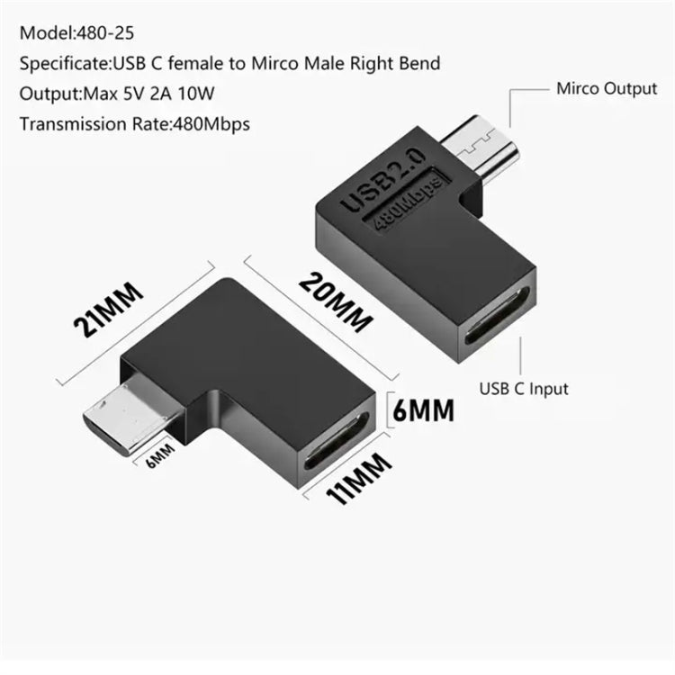 Type-C Female to Micro USB Male Adapter Data Charging Transmission, Specification:Type-C Female to Micro Male Right Bend - HoMEdemic™ 