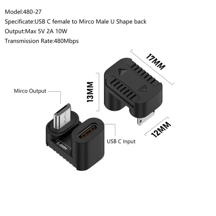 Type-C Female to Micro USB Male Adapter Data Charging Transmission, Specification:Type-C Female to Micro Male U Shape Back - HoMEdemic™ 