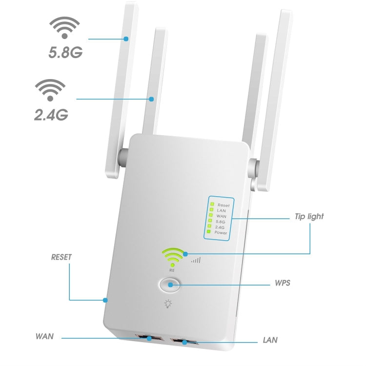 U6 5Ghz Wireless WiFi Repeater 1200Mbps Router Wifi Booster 2.4G Long Range Extender(US Plug) - HoMEdemic™ 