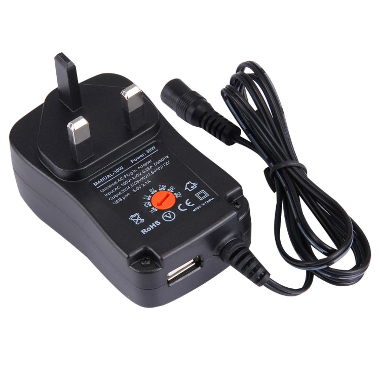 UK Plug Universal 30W Power Wall Plug-in Adapter with 5V 2.1A USB Port, Tips: 8 PCS, Cable Length: About 1.2m, UK Plug - HoMEdemic™ 