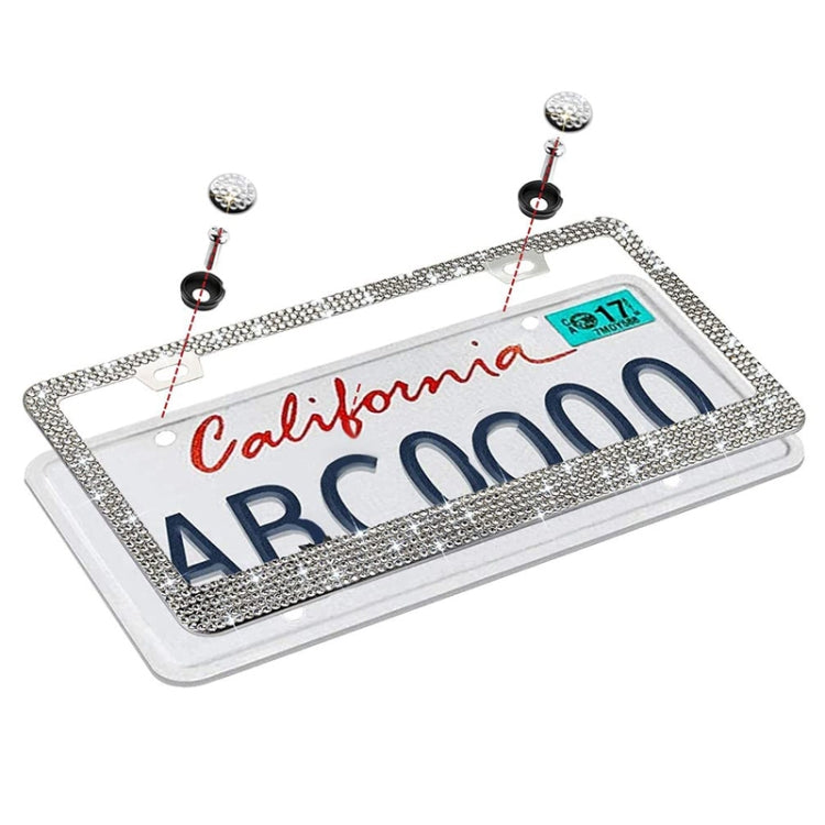 US Standard Stainless Steel License Plate Modified Frame With Diamonds, Color: Round Hole Pink Diamond - HoMEdemic™ 
