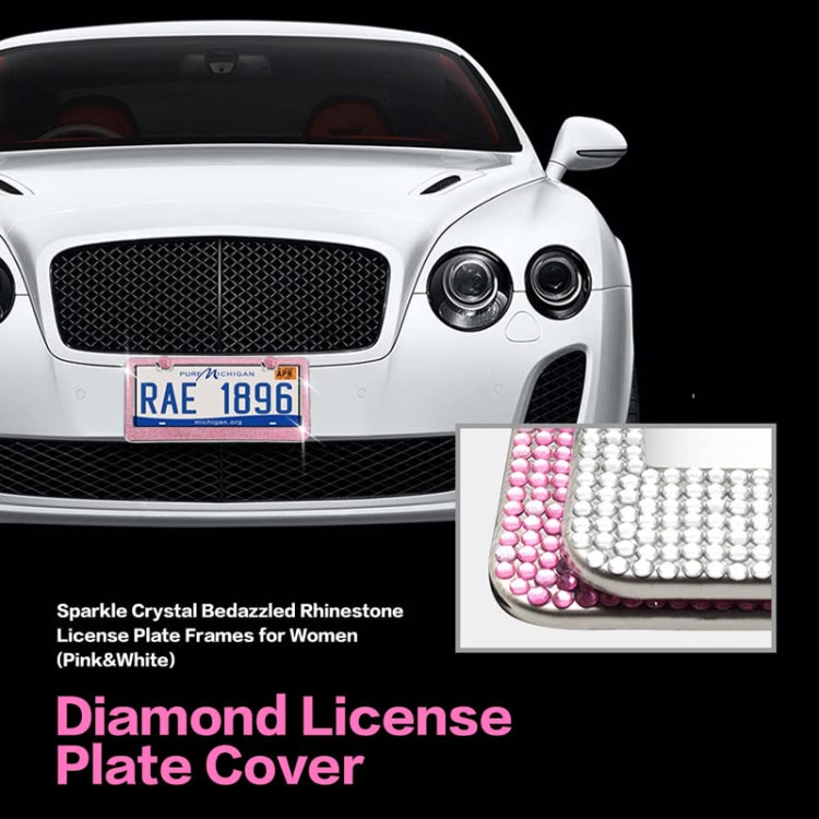US Standard Stainless Steel License Plate Modified Frame With Diamonds, Color: Round Hole Pink Diamond - HoMEdemic™ 