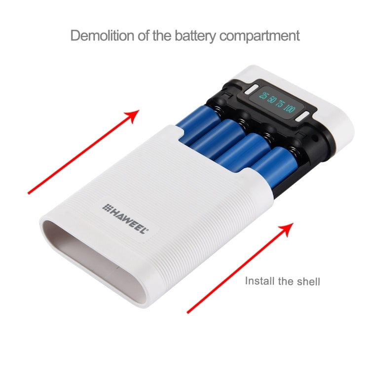 [US Warehouse] HAWEEL DIY 4 x 18650 Battery (Not Included) 10000mAh Power Bank Shell Box with 2 x USB Output & Display for iPhone, Galaxy, Sony, HTC, Google, Huawei, Xiaomi, Lenovo and other Smartphones(White) - HoMEdemic™ 