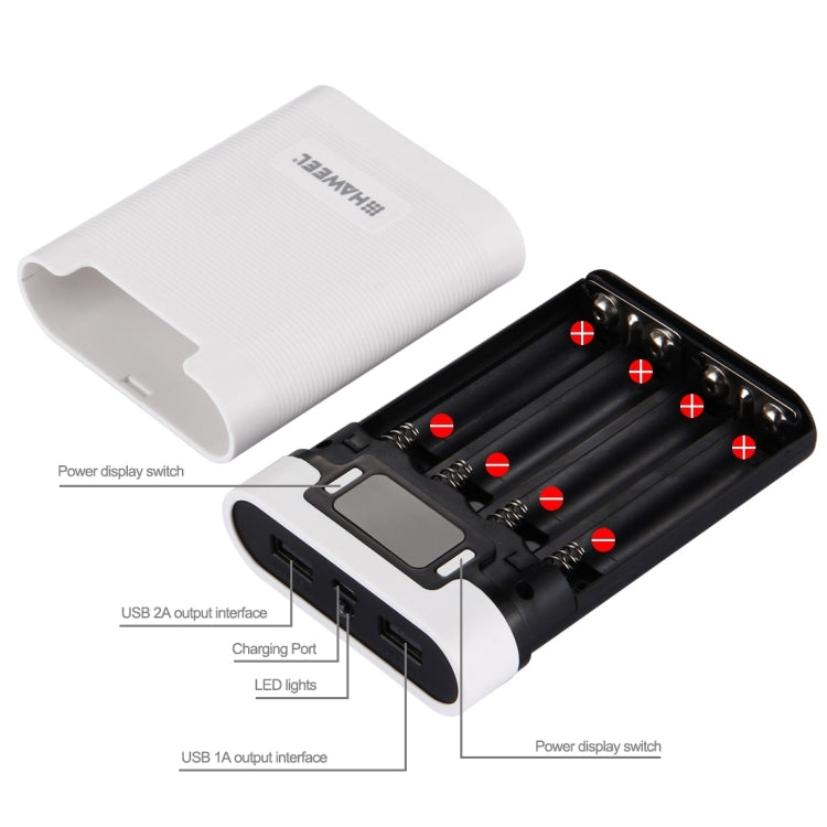 [US Warehouse] HAWEEL DIY 4 x 18650 Battery (Not Included) 10000mAh Power Bank Shell Box with 2 x USB Output & Display for iPhone, Galaxy, Sony, HTC, Google, Huawei, Xiaomi, Lenovo and other Smartphones(White) - HoMEdemic™ 