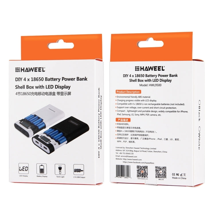 [US Warehouse] HAWEEL DIY 4 x 18650 Battery (Not Included) 10000mAh Power Bank Shell Box with 2 x USB Output & Display for iPhone, Galaxy, Sony, HTC, Google, Huawei, Xiaomi, Lenovo and other Smartphones(White) - HoMEdemic™ 