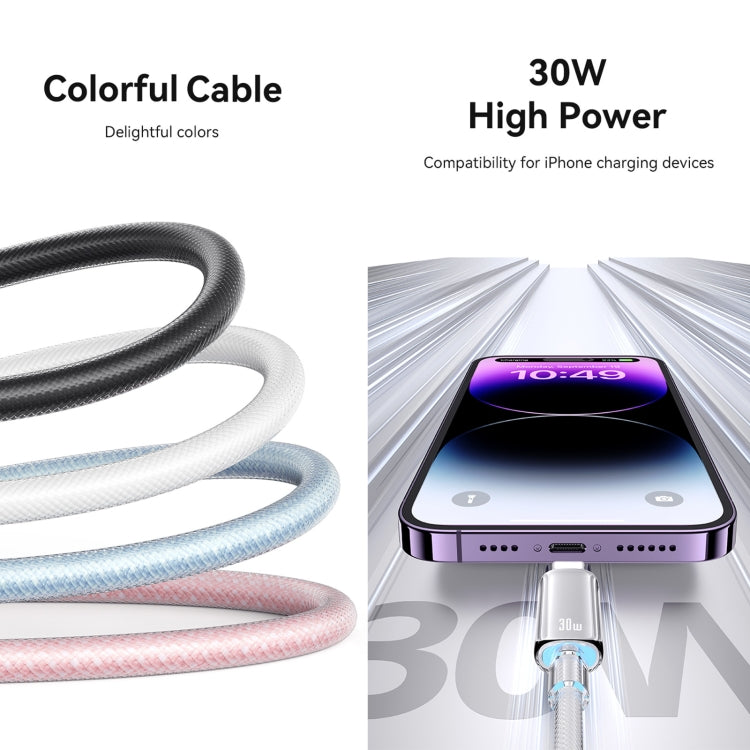 USAMS Type-C To 8 Pin Aluminum Alloy Clear LED 30W PD Fast Charge Data Cable, Length:1.2m(Black) - HoMEdemic™ 
