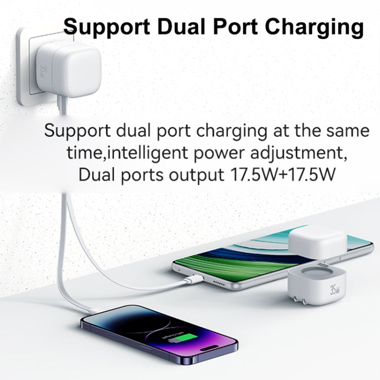 USAMS US-CC203 SMF Series PD35W Dual Type-C Port GaN Fast Charger, US Plug(White) - HoMEdemic™ 