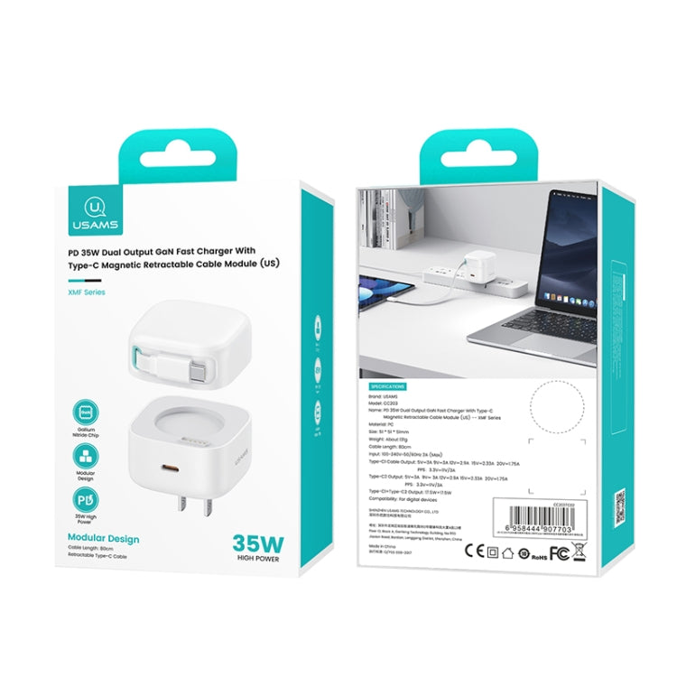USAMS US-CC203 SMF Series PD35W Dual Type-C Port GaN Fast Charger, US Plug(White) - HoMEdemic™ 