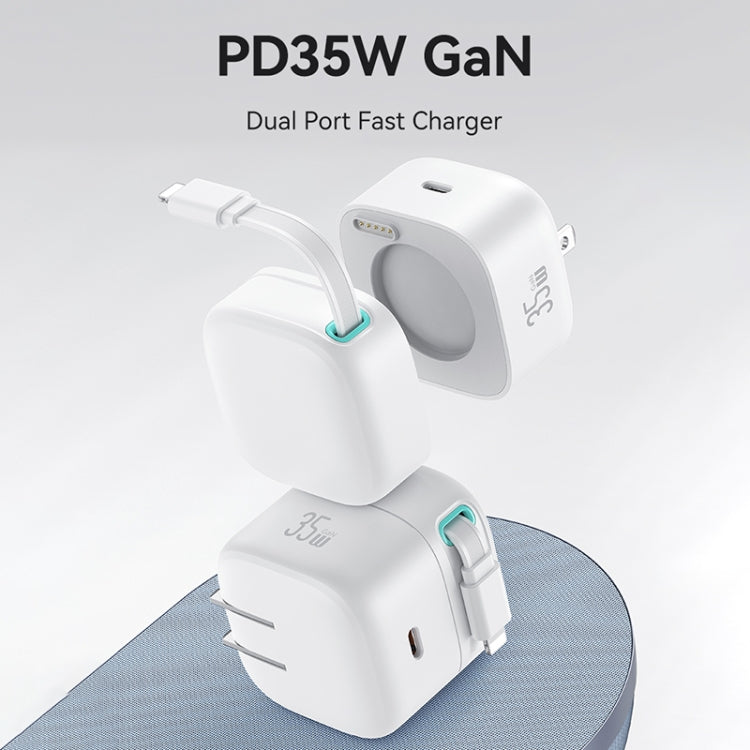 USAMS US-CC210 SMF Series PD35W 8 Pin + Type-C Dual Port GaN Fast Charger, US Plug(White) - HoMEdemic™ 
