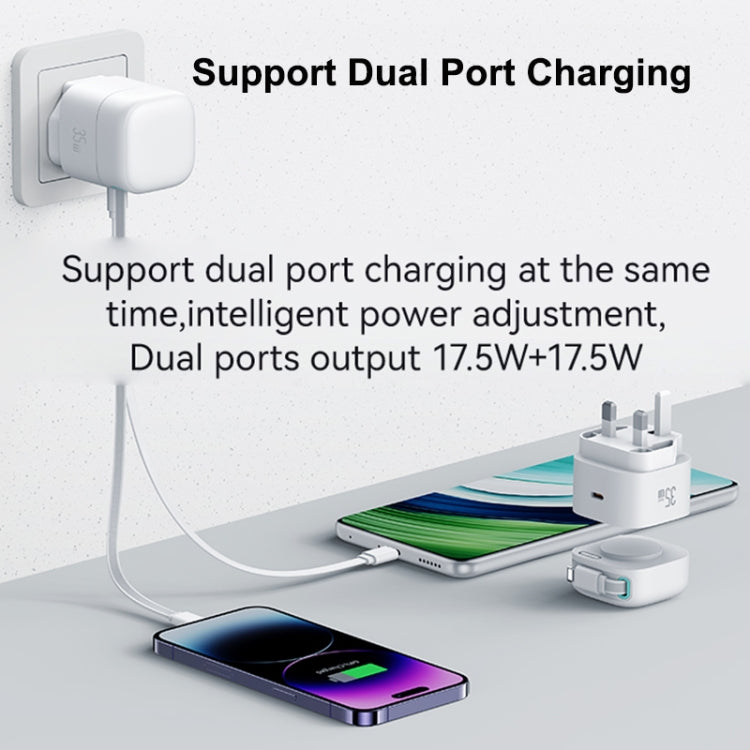 USAMS US-CC211 SMF Series PD35W 8 Pin + Type-C Dual Port GaN Fast Charger, UK Plug(Black) - HoMEdemic™ 