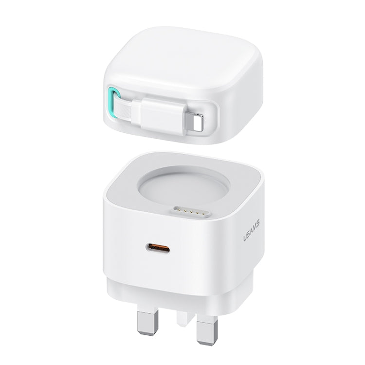 USAMS US-CC211 SMF Series PD35W 8 Pin + Type-C Dual Port GaN Fast Charger, UK Plug(White) - HoMEdemic™ 