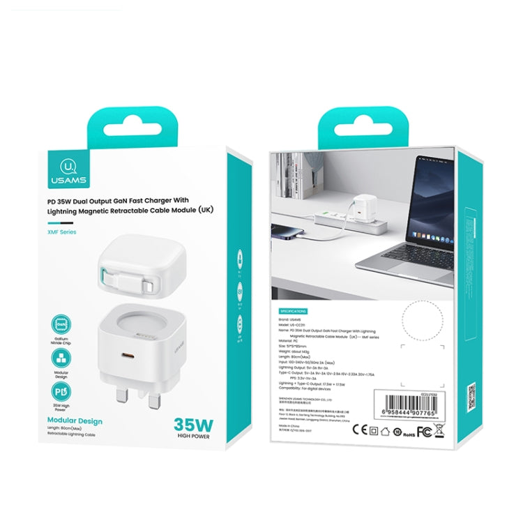 USAMS US-CC211 SMF Series PD35W 8 Pin + Type-C Dual Port GaN Fast Charger, UK Plug(White) - HoMEdemic™ 