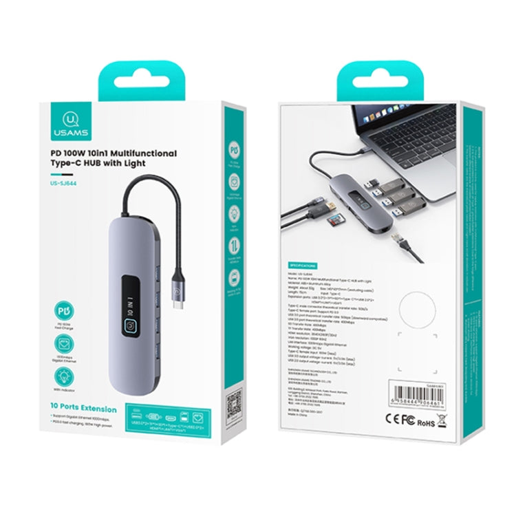 USAMS US-SJ644 PD100W 10 in 1 Aluminum Alloy Multifunctional Type-C HUB with Light(Metal Grey) - HoMEdemic™ 