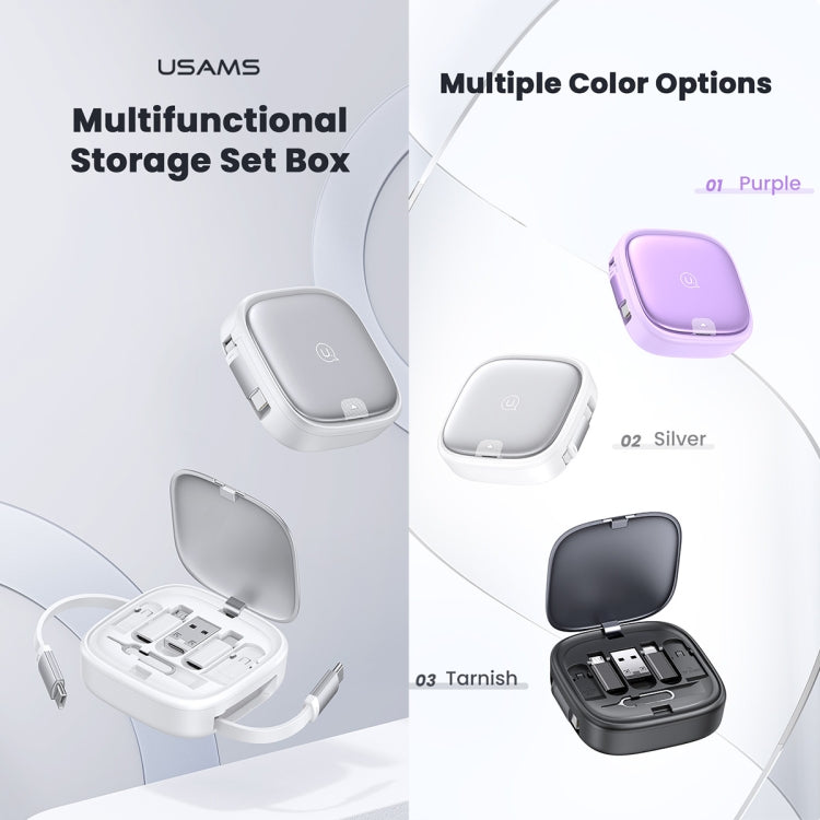 USAMS US-SJ650 U87 60W USB To Type-C To Type-C 8 Pin + Micro USB Multifunctional Telescopic Storage Box Data Cable, Length: 1m(Purple) - HoMEdemic™ 