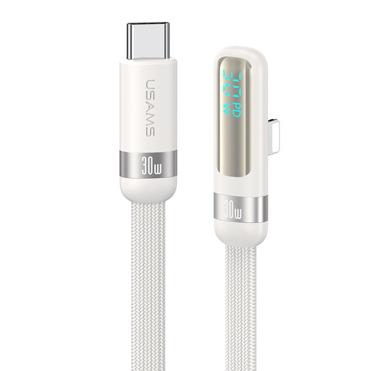USAMS US-SJ652 PD 30W USB-C/Type-C to 8 Pin Aluminum Alloy Digital Display Fast Charging Elbow Data Cable, Length: 1.2m(Beige) - HoMEdemic™ 