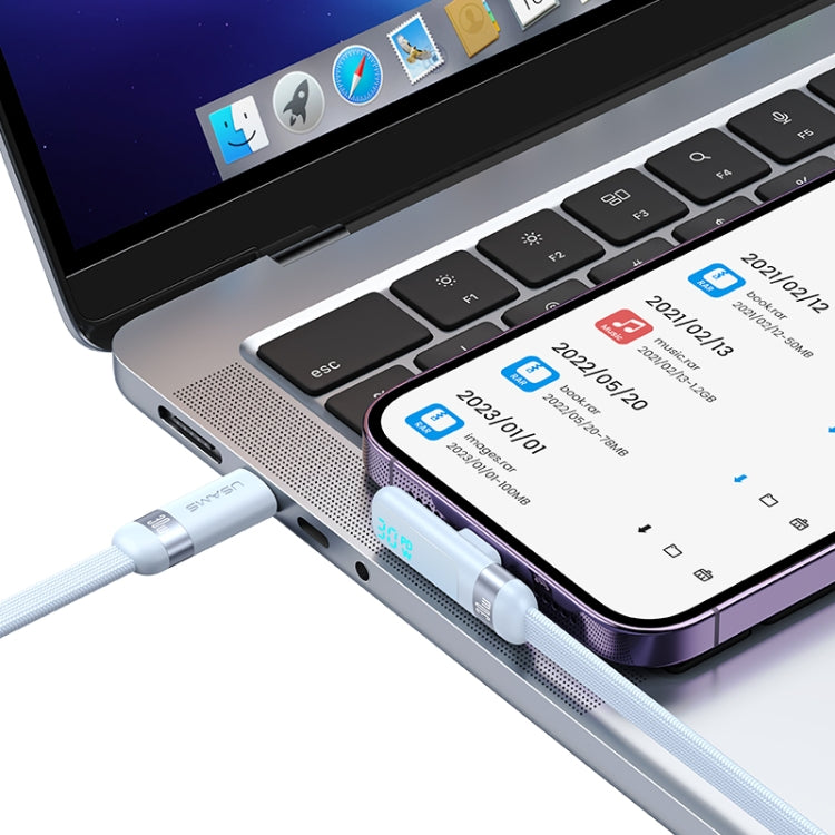 USAMS US-SJ652 PD 30W USB-C/Type-C to 8 Pin Aluminum Alloy Digital Display Fast Charging Elbow Data Cable, Length: 1.2m(Beige) - HoMEdemic™ 