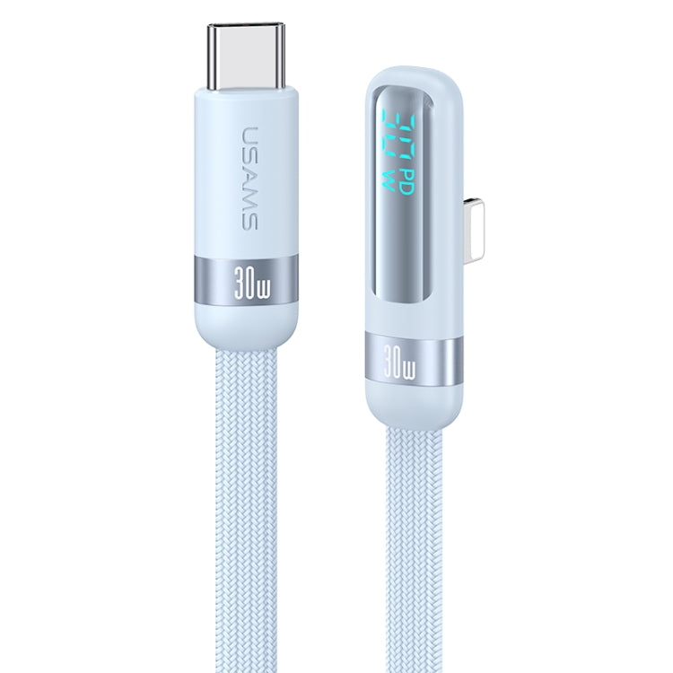 USAMS US-SJ652 PD 30W USB-C/Type-C to 8 Pin Aluminum Alloy Digital Display Fast Charging Elbow Data Cable, Length: 1.2m(Blue) - HoMEdemic™ 