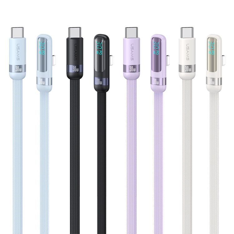 USAMS US-SJ652 PD 30W USB-C/Type-C to 8 Pin Aluminum Alloy Digital Display Fast Charging Elbow Data Cable, Length: 1.2m(Blue) - HoMEdemic™ 