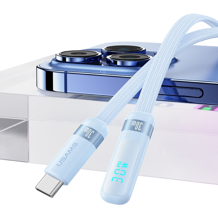 USAMS US-SJ652 PD 30W USB-C/Type-C to 8 Pin Aluminum Alloy Digital Display Fast Charging Elbow Data Cable, Length: 1.2m(Blue) - HoMEdemic™ 
