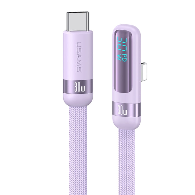 USAMS US-SJ652 PD 30W USB-C/Type-C to 8 Pin Aluminum Alloy Digital Display Fast Charging Elbow Data Cable, Length: 1.2m(Purple) - HoMEdemic™ 