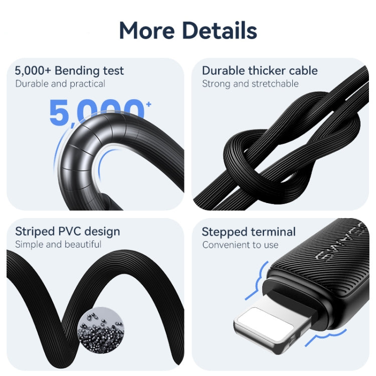 USAMS US-SJ699 USB to 8 Pin 2.4A Striped Fast Charge Data Cable, Length:3m(Pink) - HoMEdemic™ 