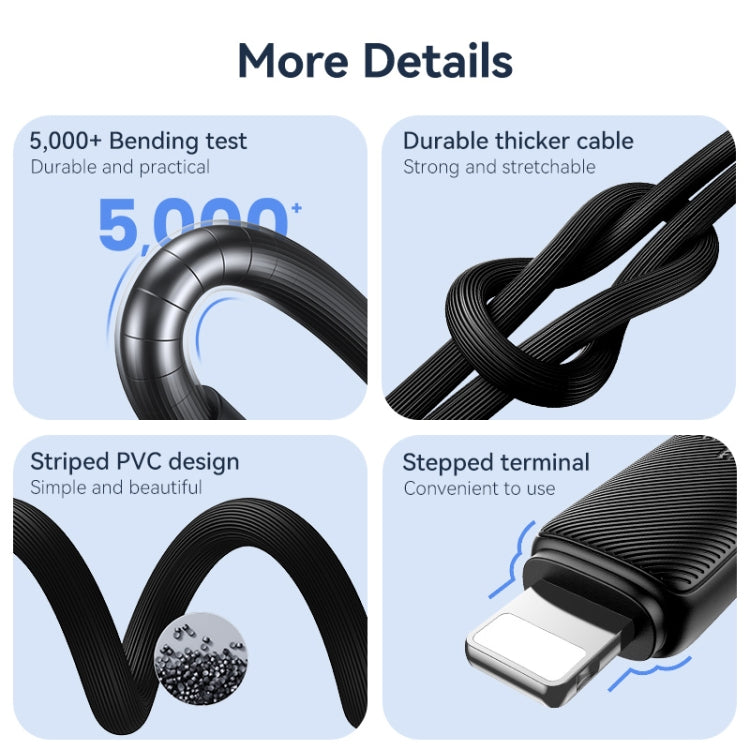 USAMS US-SJ702 USB-C / Type-C to 8 Pin 30W Striped Fast Charge Data Cable, Length:3m(White) - HoMEdemic™ 