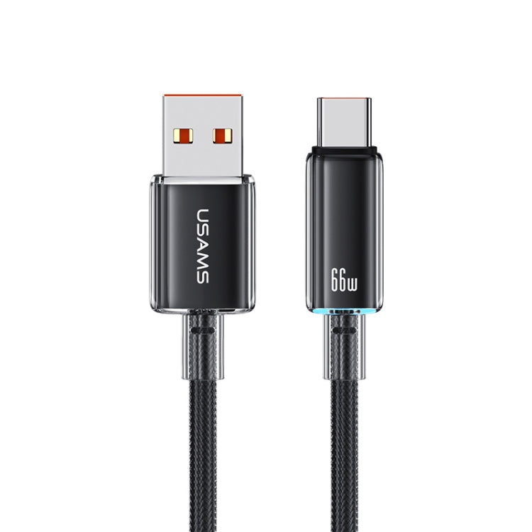 USAMS USB To Type-C 6A Aluminum Alloy Clear LED Fast Charge Data Cable, Length: 1.2m(Black) - HoMEdemic™ 
