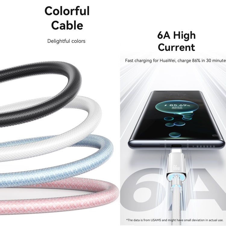 USAMS USB To Type-C 6A Aluminum Alloy Clear LED Fast Charge Data Cable, Length: 1.2m(Black) - HoMEdemic™ 