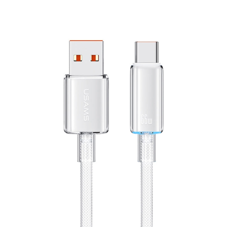 USAMS USB To Type-C 6A Aluminum Alloy Clear LED Fast Charge Data Cable, Length: 1.2m(White) - HoMEdemic™ 