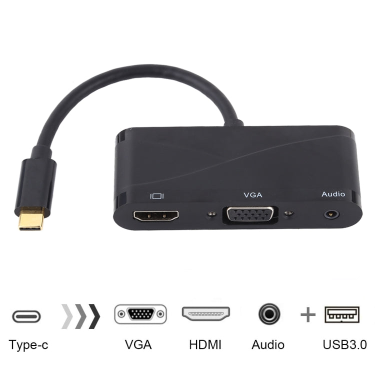 USB 2.0 + Audio Port + VGA + HDMI to USB-C / Type-C HUB Adapter, Black - HoMEdemic™ 