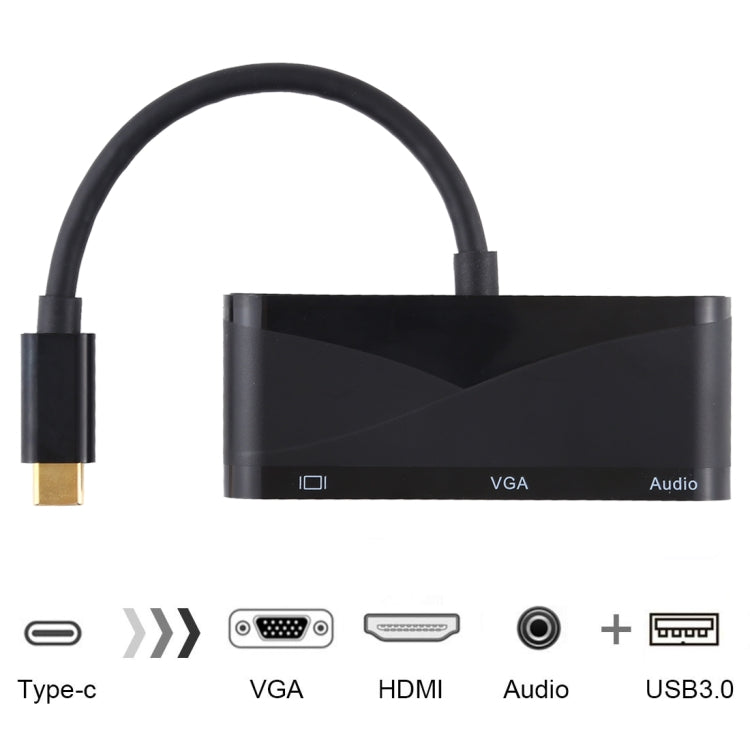USB 2.0 + Audio Port + VGA + HDMI to USB-C / Type-C HUB Adapter, Black, White - HoMEdemic™ 
