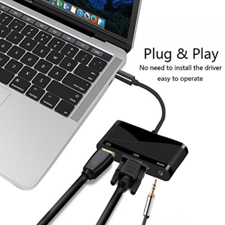 USB 2.0 + Audio Port + VGA + HDMI to USB-C / Type-C HUB Adapter, Black, White - HoMEdemic™ 