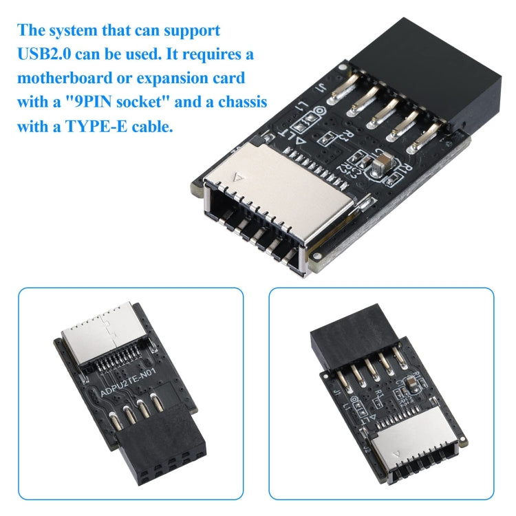 USB 2.0 Front Panel Header USB 9pin To USB 2.0 Type-E Internal Adapter - HoMEdemic™ 