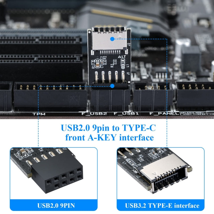 USB 2.0 Front Panel Header USB 9pin To USB 2.0 Type-E Internal Adapter - HoMEdemic™ 
