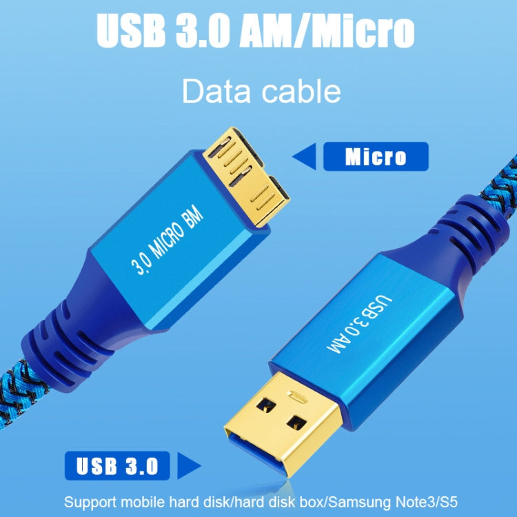 USB 3.0 Male To Micro USB 3.0 Male Braided Cable, Length:0.3m(Blue) - HoMEdemic™ 