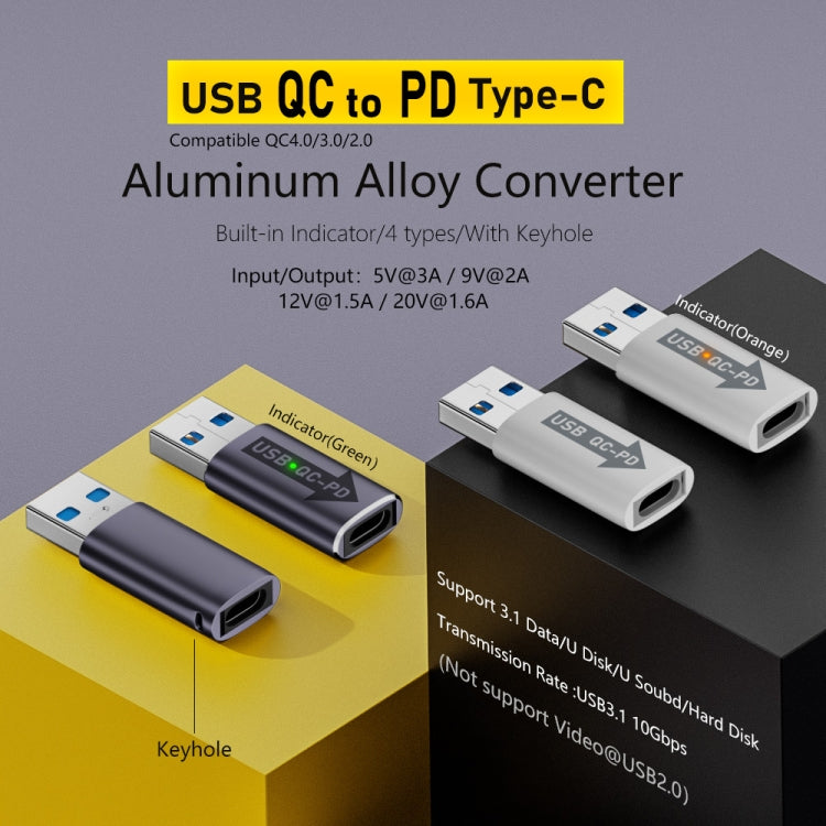 USB-A  Male QC3.1 to Type-C Female PD 10Gbps Converter Adapter, Model:Grey without Indicator Light - HoMEdemic™ 