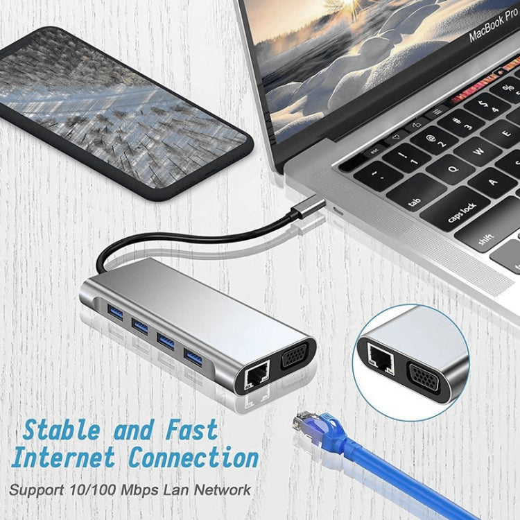 USB C HUB, USB C Adapter 11 in 1 Dongle with 4K HDMI, VGA, Type C PD, USB3.0, RJ45 Ethernet, SD/TF Card Reader, 3.5mm AUX, Docking Station Compatible with MacBook Pro/Air, Other Type C Laptops Devices - HoMEdemic™ 