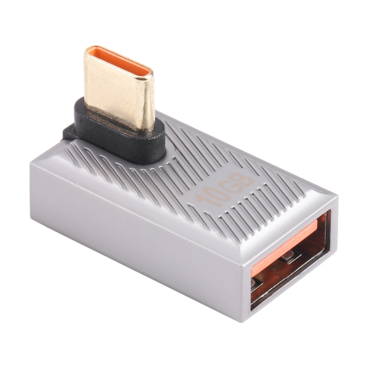USB-C / Type-C Male to USB Female 10 Gbps 90 Degree Middle Bend Charging Adapter (Silver) - HoMEdemic™ 