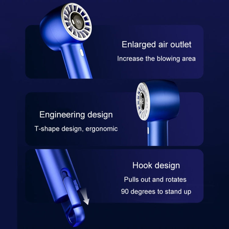 USB Charging Digital Display Handheld Turbo Fan Portable Foldable Buckle Small Fan(Blue) - HoMEdemic™ 