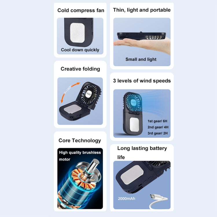 USB Charging Folding Outdoor Handheld Mini Cold Compress Fan Desktop Cooling Fan(Navy Blue) - HoMEdemic™ 
