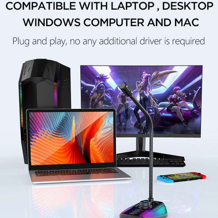 USB Gaming Microphone Built In Sound Card 5 Voice Changing Modes with RGB Lighting - HoMEdemic™ 