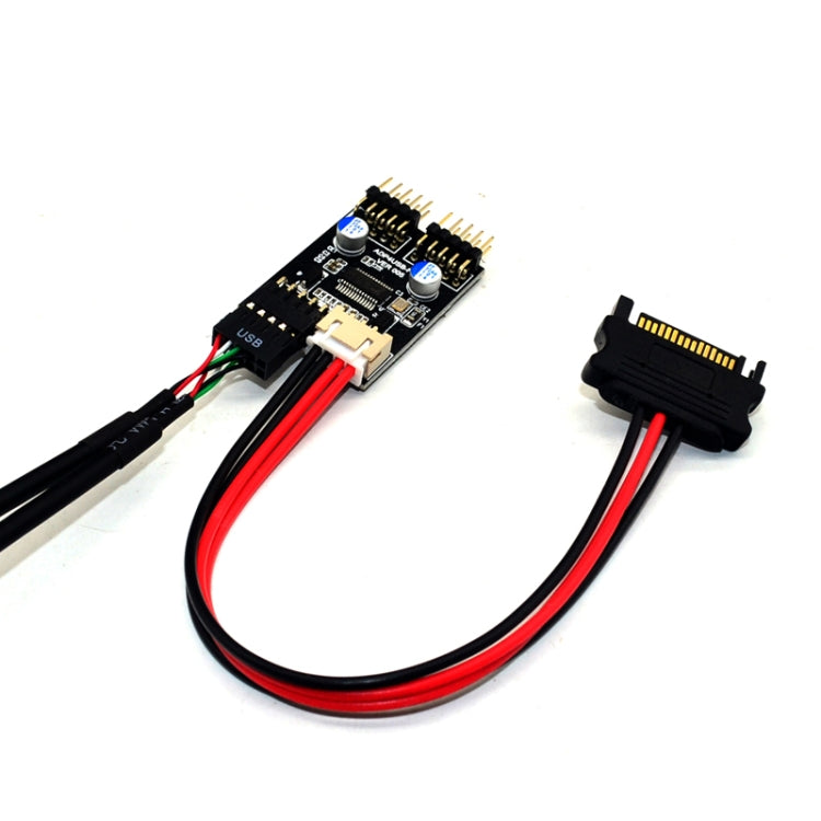 USB2.0 9pin To Dual 9pin Header HUB 1 to 2 Extension Connector Adapter with SATA Power Cable - HoMEdemic™ 