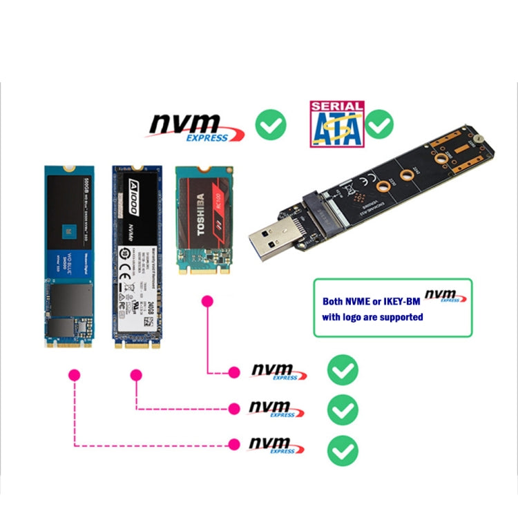 USB3.1 10Gbps GEN2 To NVME SATA Dual Protocol M.2 SSD Riser Card - HoMEdemic™ 