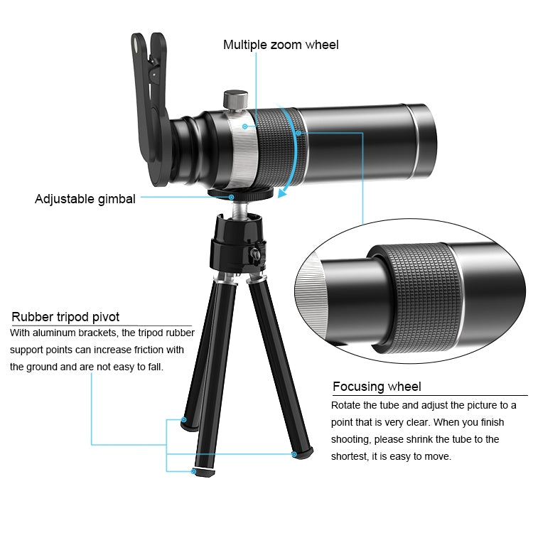 Universal 20X Mobile Phone HD Telephoto Telescope Lens with Tripod & Clip - HoMEdemic™ 