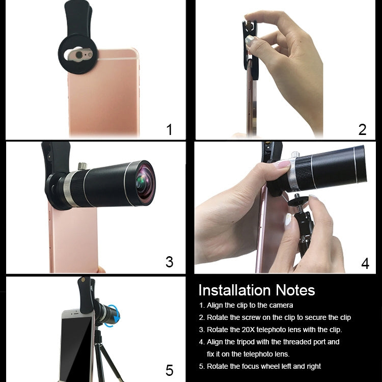 Universal 20X Mobile Phone HD Telephoto Telescope Lens with Tripod & Clip - HoMEdemic™ 