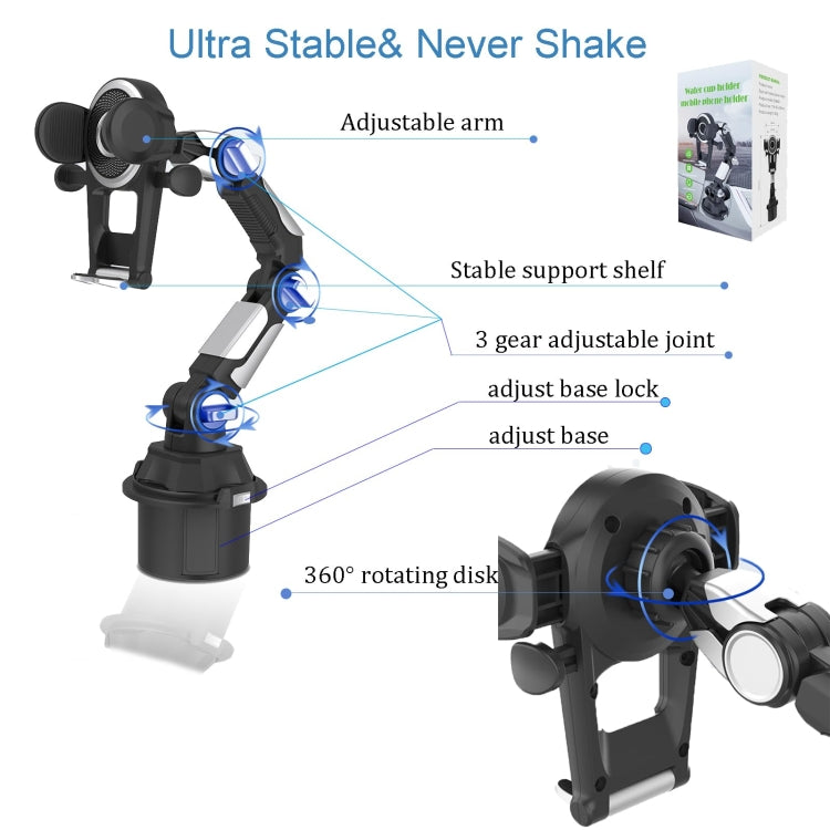 Universal Long Tube 3 Joints Adjustable Car Water Cup Position Cell Phone Holder(S0666A Silver) - HoMEdemic™ 